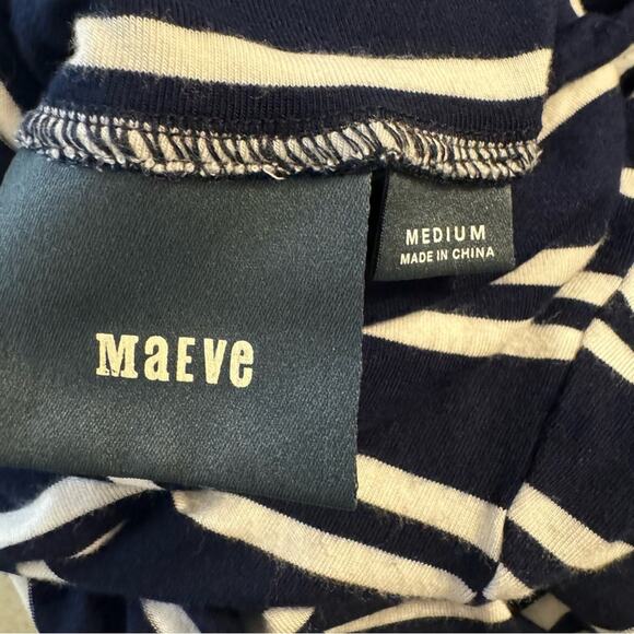 Anthropologie MAEVE White and Navy Striped Dress Turtleneck Women’s Medium - Picture 10 of 10